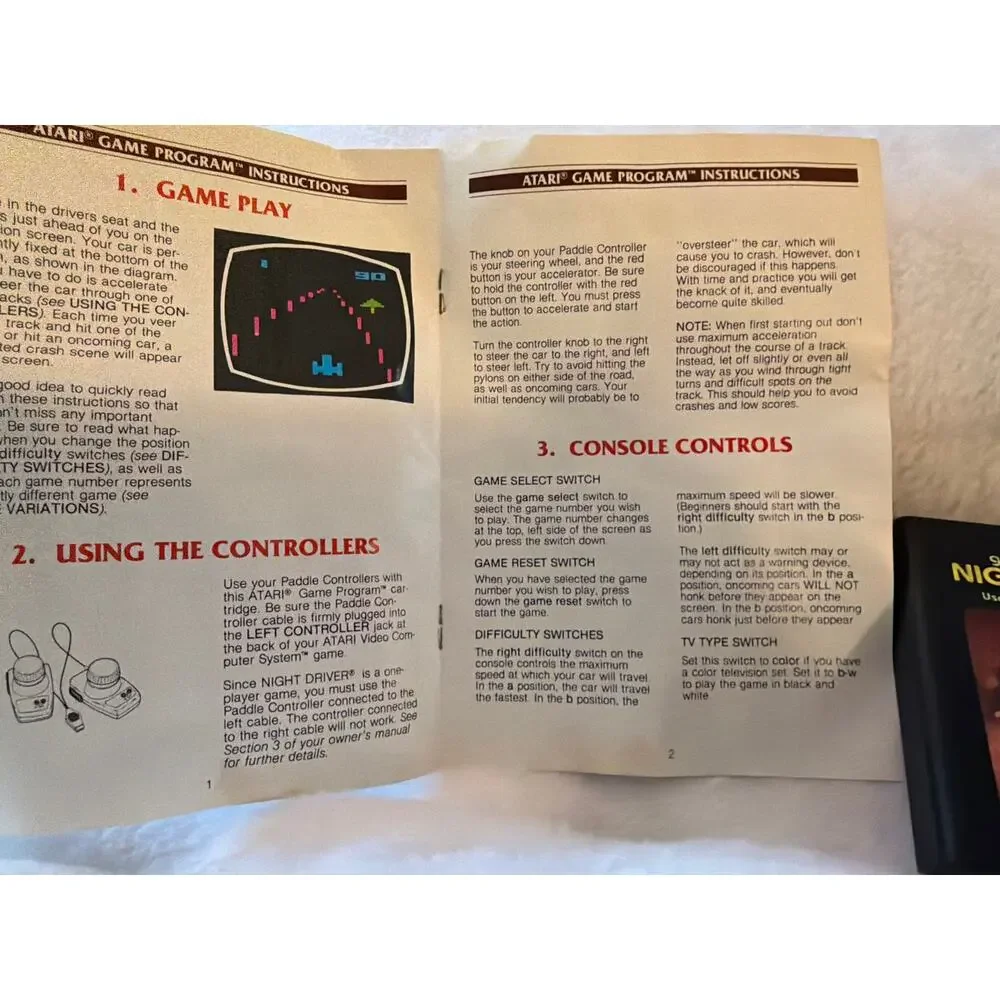 Atari Night Driver Video Game Atari 2600 Vintage 1978 CX2633 w/ Manual